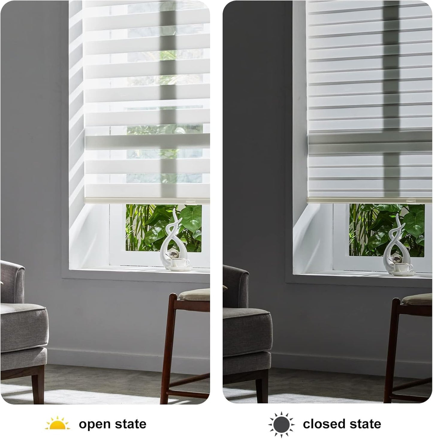 Persilux Zebra Blinds Cordless, Zebra Roller Shades for Windows (34.5" W x 64" H, Cream) Light Filtering Day and Night Window Drapes Sheer Shades for Home, Bedroom and Sliding Door Easy to Install