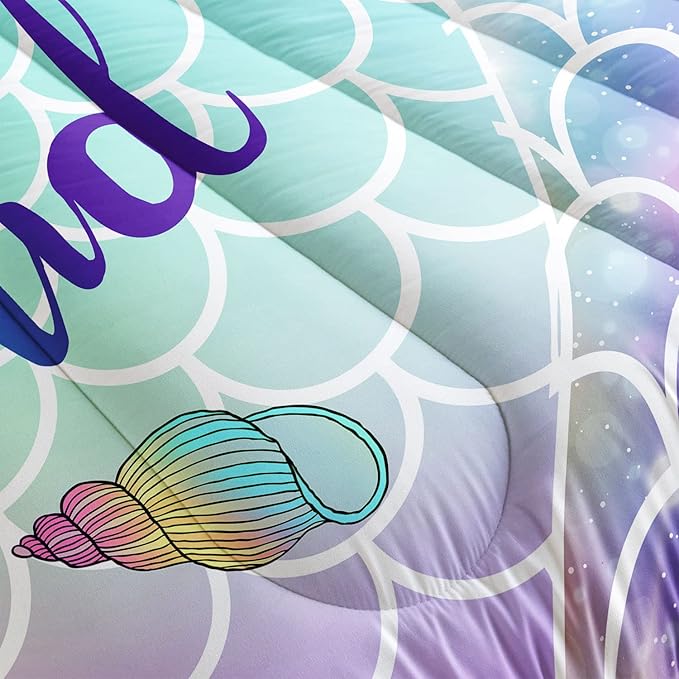 Bedding Comforter Set Rainbow Scales Mermaid Printed Pattern Bedding Set with 1 Comforter and 2 Pillowcases for Girls Bedroom All Season(Rainbow Scales Mermaid Full), Full 80x90inches