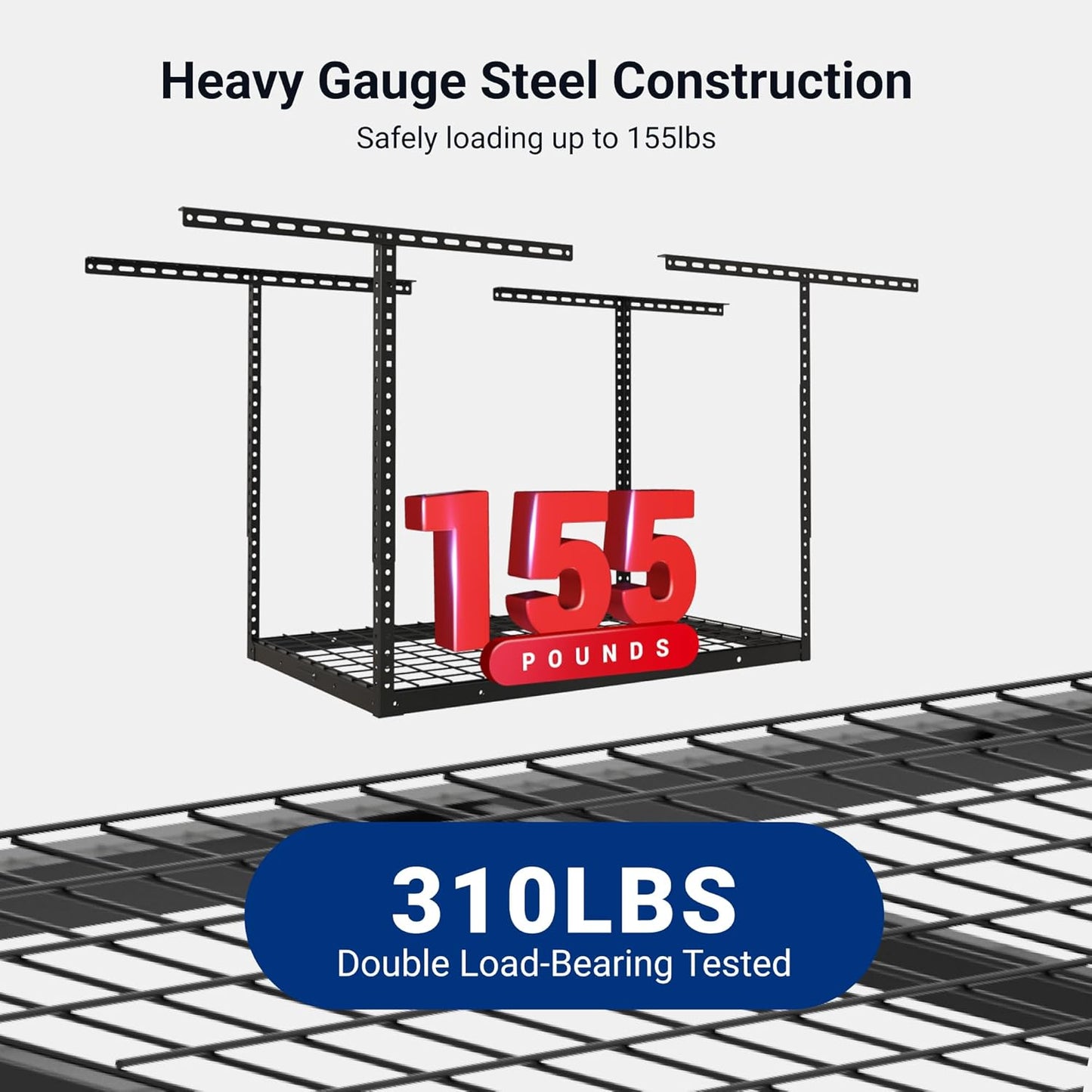 FLEXIMOUNTS 2x3FT Garage Storage Rack Overhead, Adjustable Ceiling Storage Racks, Metal Garage Organization System with 155LBS Weight Capacity(Black)