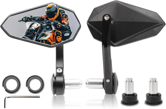 Motorcycle Mirrors for Handlebars, Bar End Motorcycle Mirrors, Rear View Mirrors for Motorcycles, Fits 7/8" Handlebars, Compatible with Honda Grom, Yamaha, Kawasaki, Ducati, Suzuki & More
