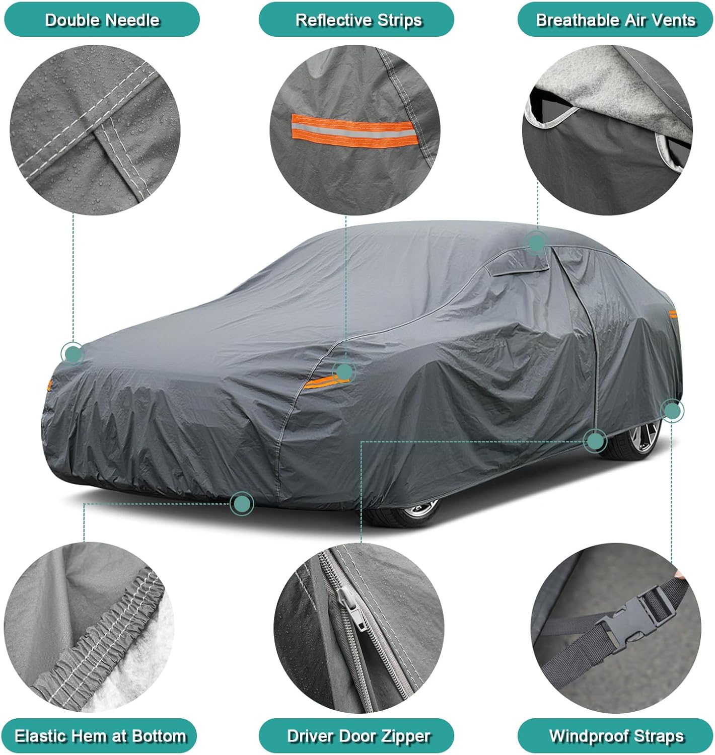 Premium Car Cover Custom Fit Ford Mustang, 16 Layers Heavy Duty Car Cover Waterproof All Weather with Zipper Door for Sun Rain Snow Dust Uv Protection