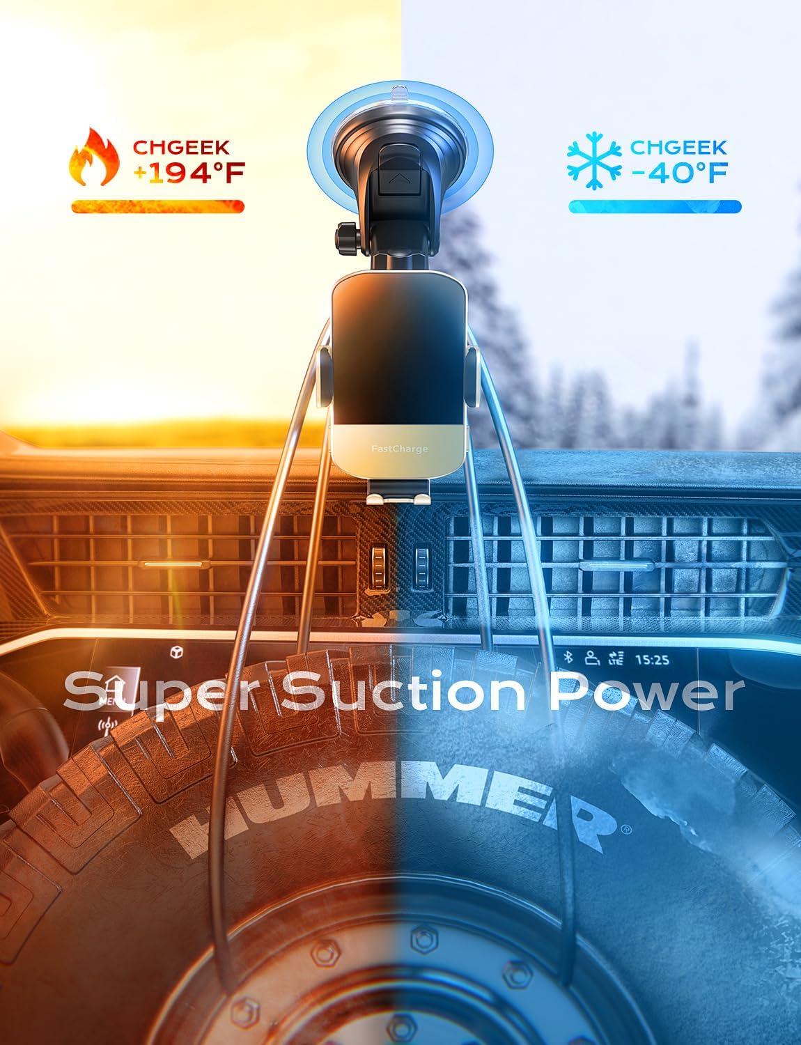 CHGeek Wireless Car Charger, 15W Fast Charging Auto Clamping Car Charger Phone Mount Phone Holder fit for iPhone 15 14 13 12 11 Pro Max Xs, Samsung Galaxy S25 Ultra S24 S23 S22, S21, S20, Golden