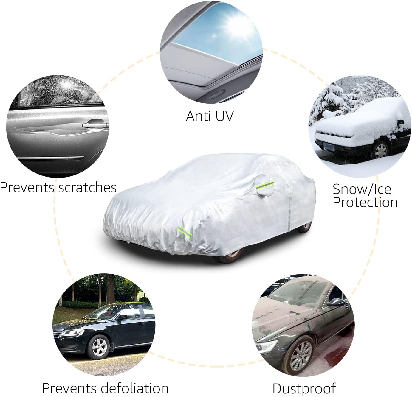 Amazon Basics Silver Weatherproof Car Cover - 150D Oxford, Sedans up to 180"