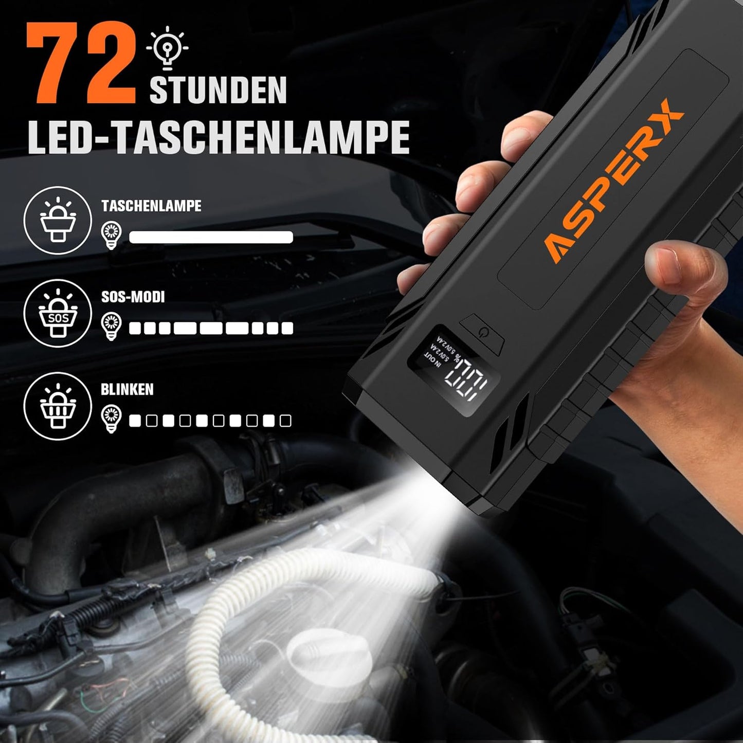 AsperX Car Jump Starter, 4000A Peak Battery Starter for All Gas or 10.0L Diesel Engines, 12V Battery Starter, Jump Box with USBA, Lithium Battery Booster with Built-in LED Light