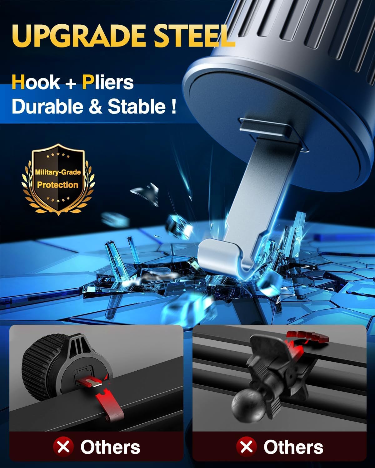 New Upgraded Phone Holders for Your Car Steel-Hook Clip Military-Grade Shockproof, Air Vent Cell Phone Stand Car Mount, Universal Automobile Truck Stand Vent Cradle for iPhone 16 Pro Max 15 14 13 12
