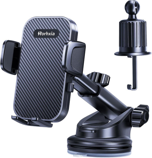 [2025 Most Stable & Flexible Suction Cup] 3-in-1 Car Phone Holder, Cell Phone Car Mount Fit for Vent/Dashboard/Windshield, All Phones, iPhone, Samsung and More