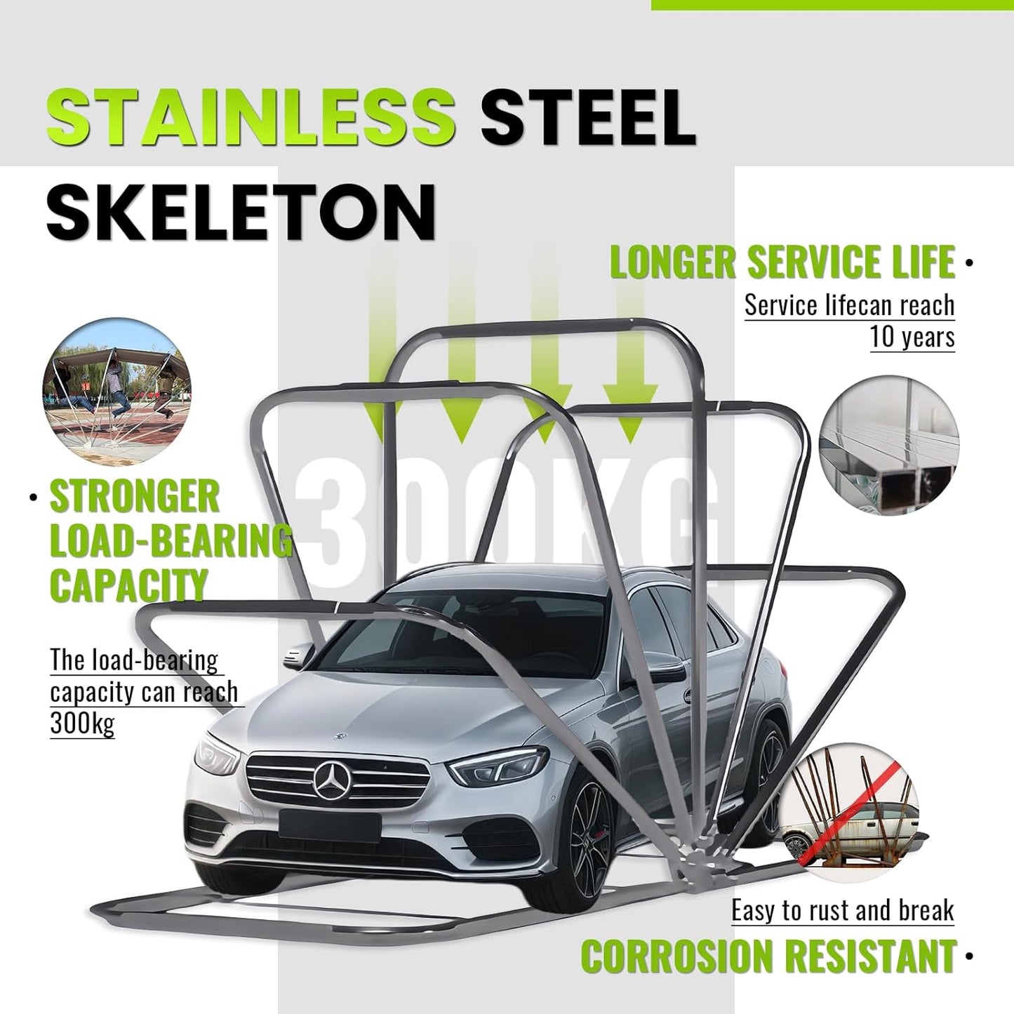 18×8.2×7.5FT Heavy Duty Carport, Portable Stainless Steel Garage, Retractable Folding Automatic Car Tent, All Weather Proof Carport, for Car, Boat, Car Canopy with All-Season Tarp