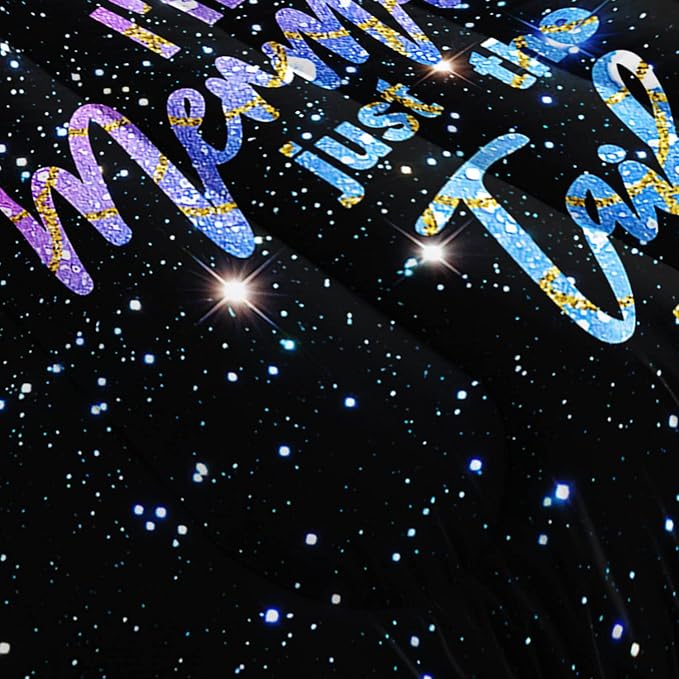 Bedding Comforter Set Black Starry Sky Mermaid Printed Pattern Quilt with 1 and 2 Pillowcases for Girls Bedroom All Season(Black Full) Full 80x90inches