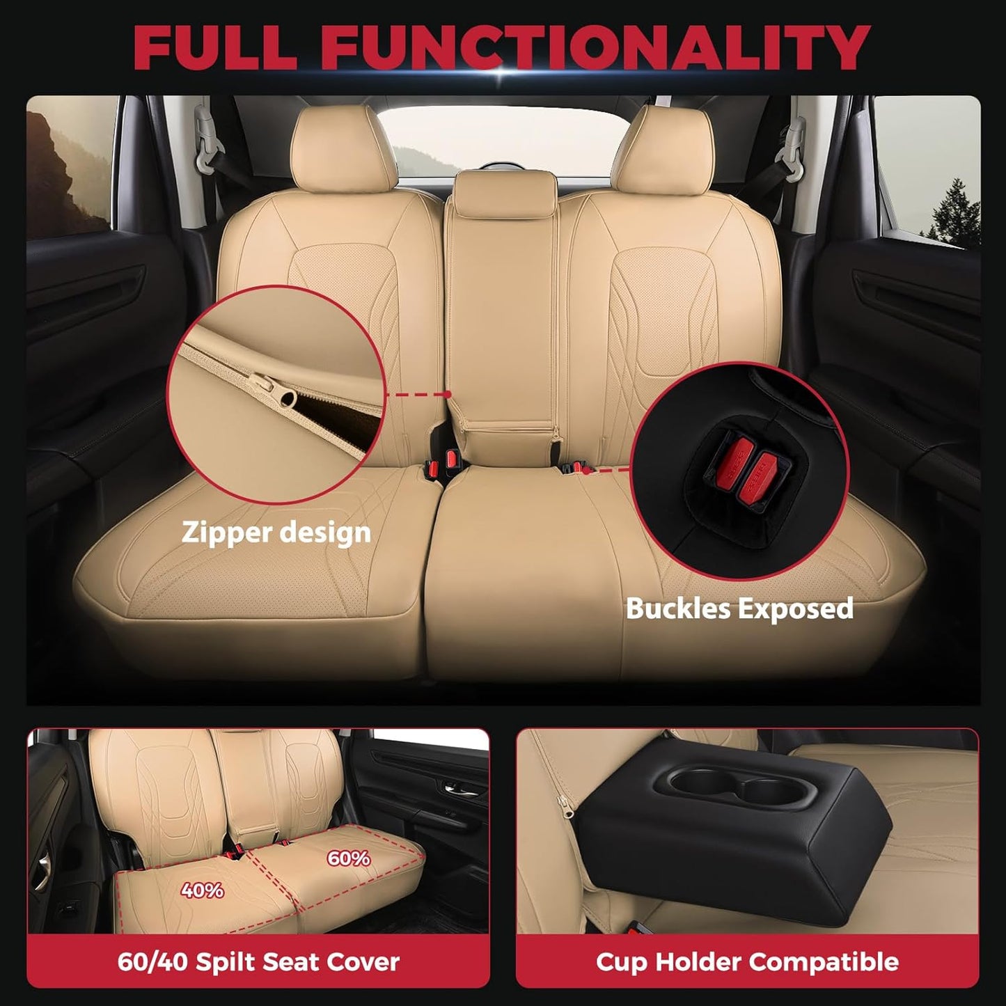 FREESOO Seat Covers for Honda CRV, Custom Fit Car Seat Covers for CRV LX EX EX-L Sport Touring Special Edition Trailsport Hybrid & Gas 2023 2024 2025 2026, Waterproof Leather Full Set, Beige