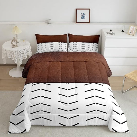 Boho Stripe Bedding Set King Size Geometric Comforter Set Exotic Morden Black Brown Lines Down Comforter Tribal Minimalism Fashion Bedroom Decor 3 Pieces Duvet Insert for Adult Men Women
