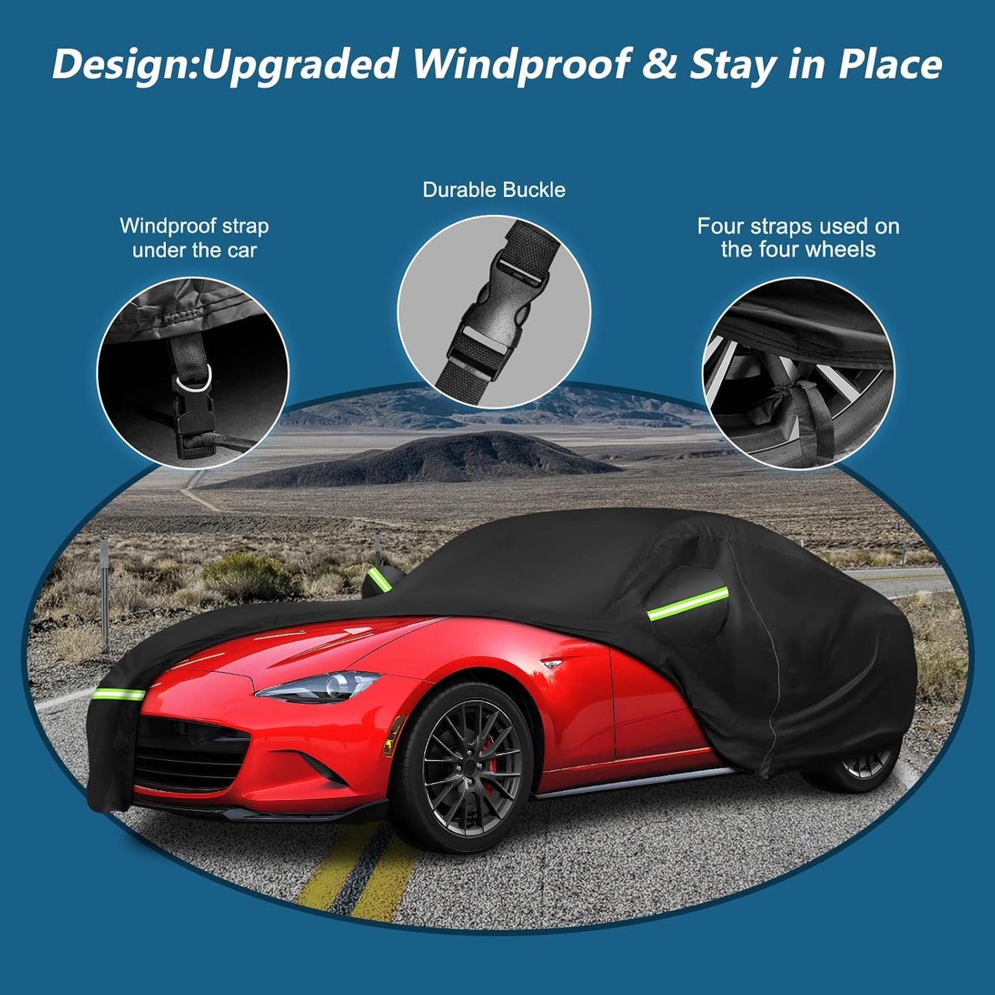 Waterproof Full Car Cover Custom Fit for Mazda Miata MX-5 1989-2023, All Weather OutdoorWindproof Heavy Duty Protection with Zipper and Soft Cotton Lining, Storage Bag(Black)