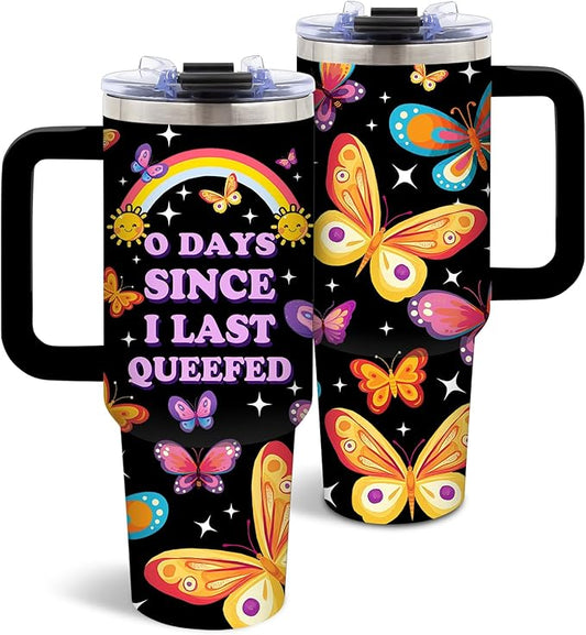 Butterfly Tumbler 40 Oz, Funny and Colorful Design, Stainless Steel Insulated Mug with Humorous Quote, Gift for Women, Fun and Playful Butterfly Theme, Novelty Tumbler