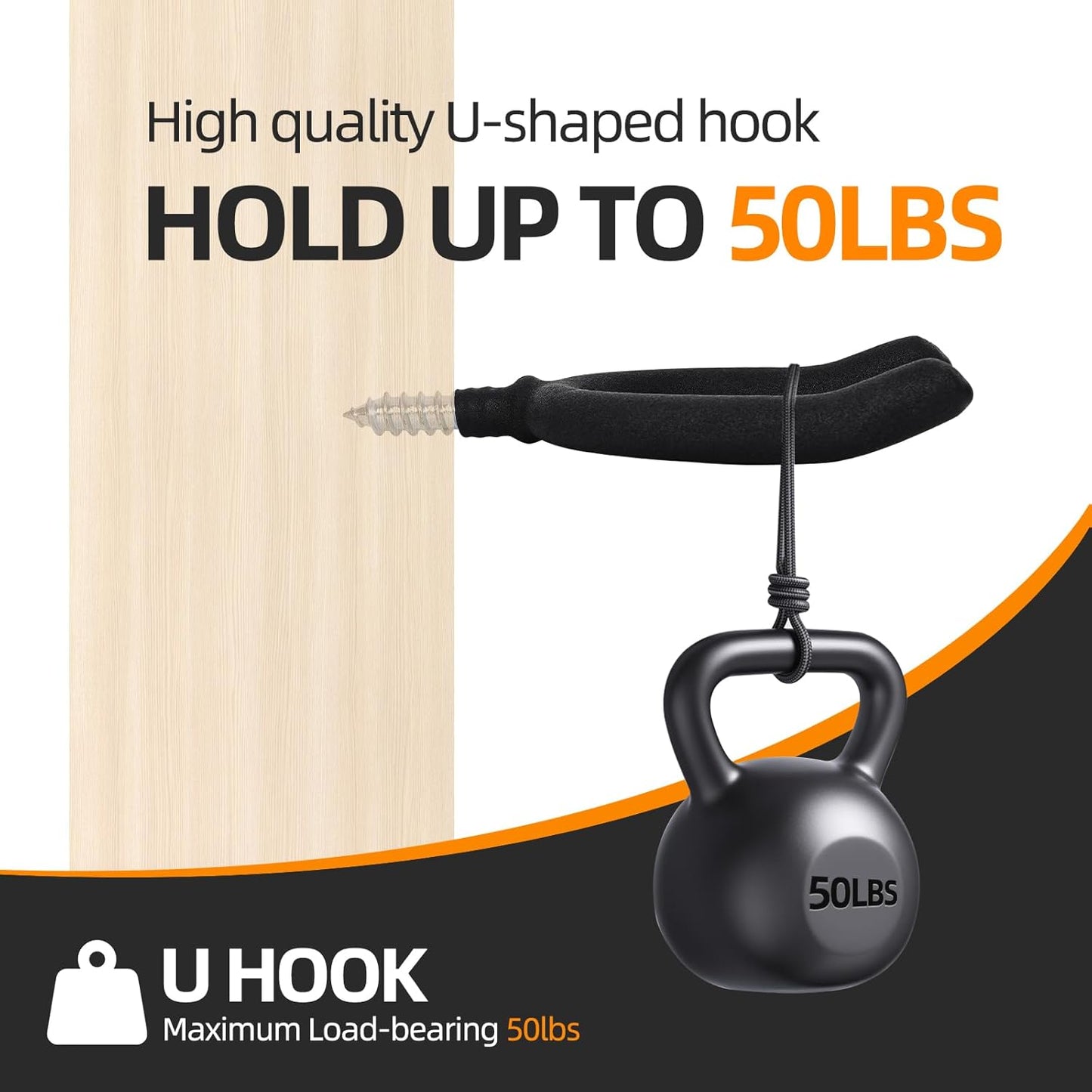 12 Pack Garage Storage System Steel U Hooks with Anti-Slip Coating Home Improvement and Organization Screw in Hooks Easy Wall Mounting Heavy Duty Bike and Ladder (Black, 12 Pack)