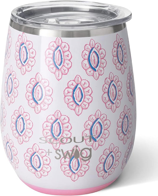 Swig 14oz Insulated Wine Tumbler with Lid, Dishwasher Safe, Stainless Steel Wine Cups (Rose's Luxe)