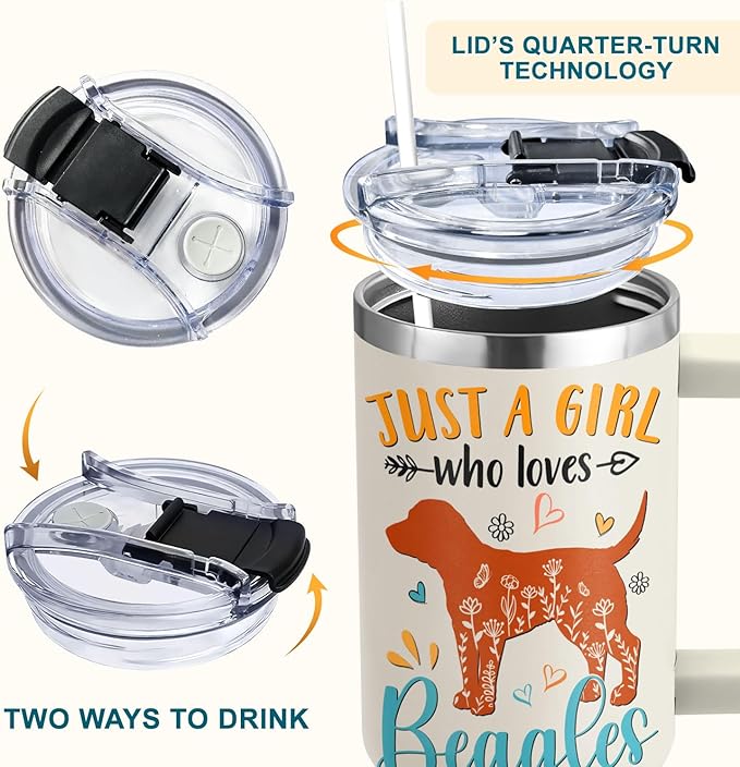 Beagle Gifts for Girls & Women, Christmas and Mother's Day Gifts for Beagle Lovers, Birthday Present Idea for Dog Owners, Dog Mom 40oz Tumbler with Handle & Straw