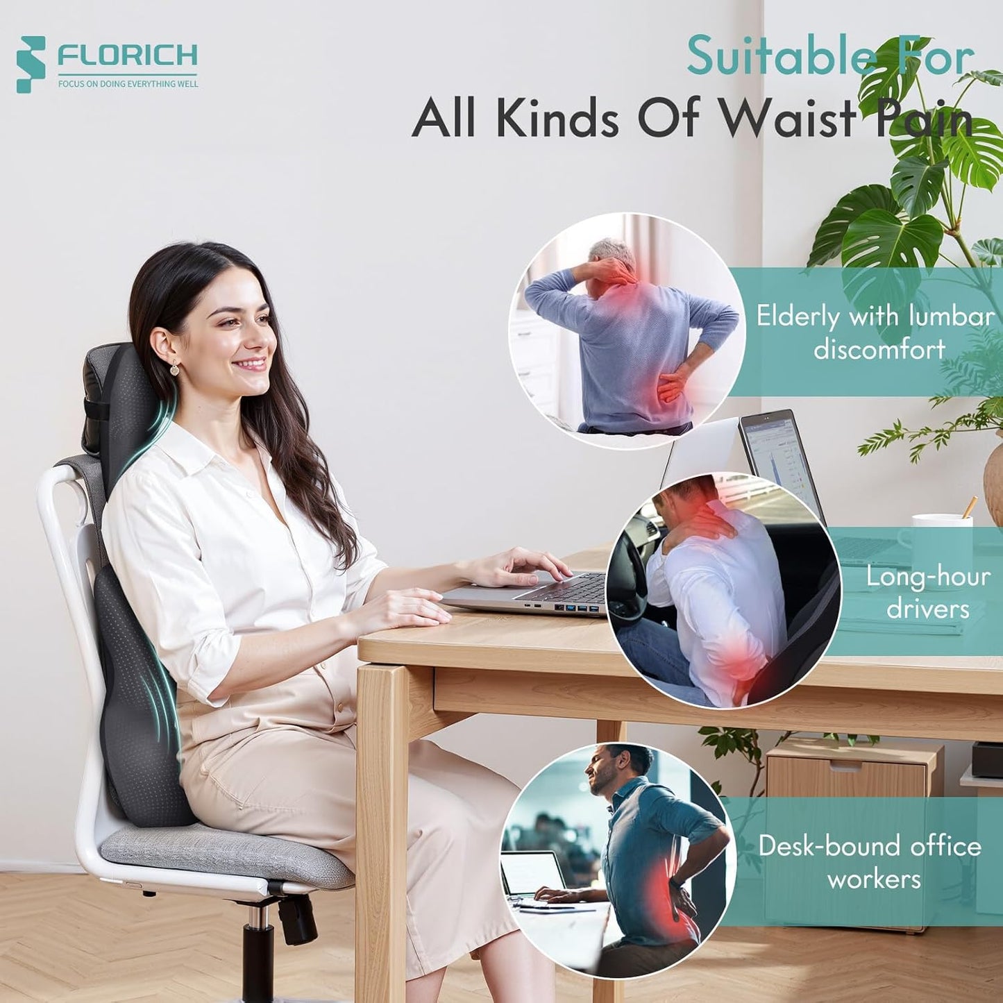 FLORICH Car Lumbar Support Pillow and Neck Headrest Pillow for Office Chair, Ergonomic Memory Foam, Relieves Neck, Back Pain, Pressure-Relieving Back Support for Car, Office Chair & Wheelchair – Gray