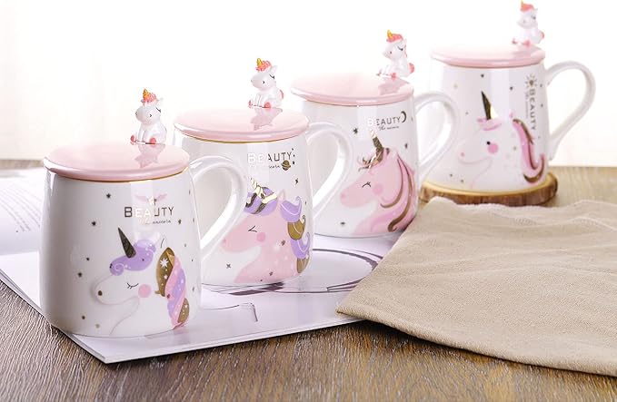 VanEnjoy Ceramic Unicorn Coffee Mug Tea Cup with Spoon,Lunar Pattern 13oz(380ml)