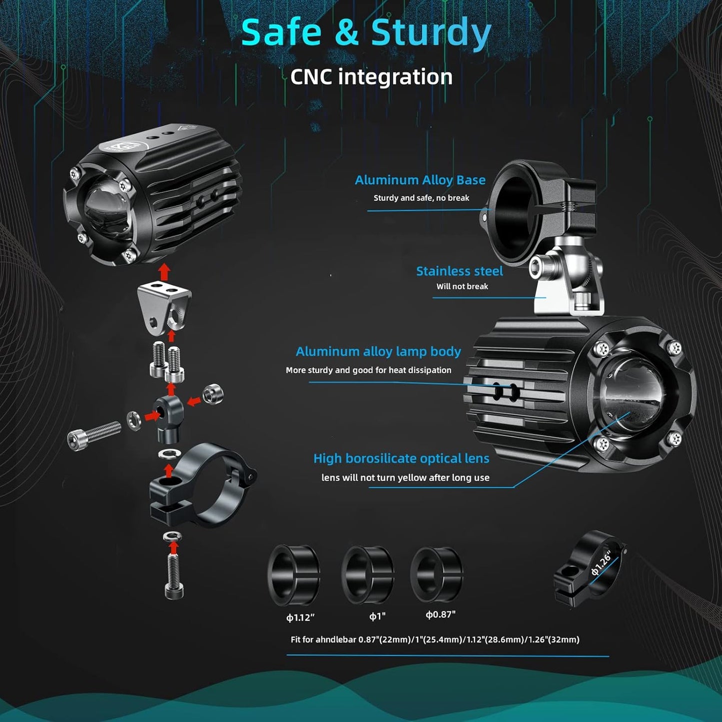 Motorcycle Auxiliary LED Light Driving Spotlights White/Amber Fog Lights with Mount Brackets Wire Harness Waterproof Offroad Work Lights Compatible with Motorcycle J-eep Car Truck 60W Driving Lamps