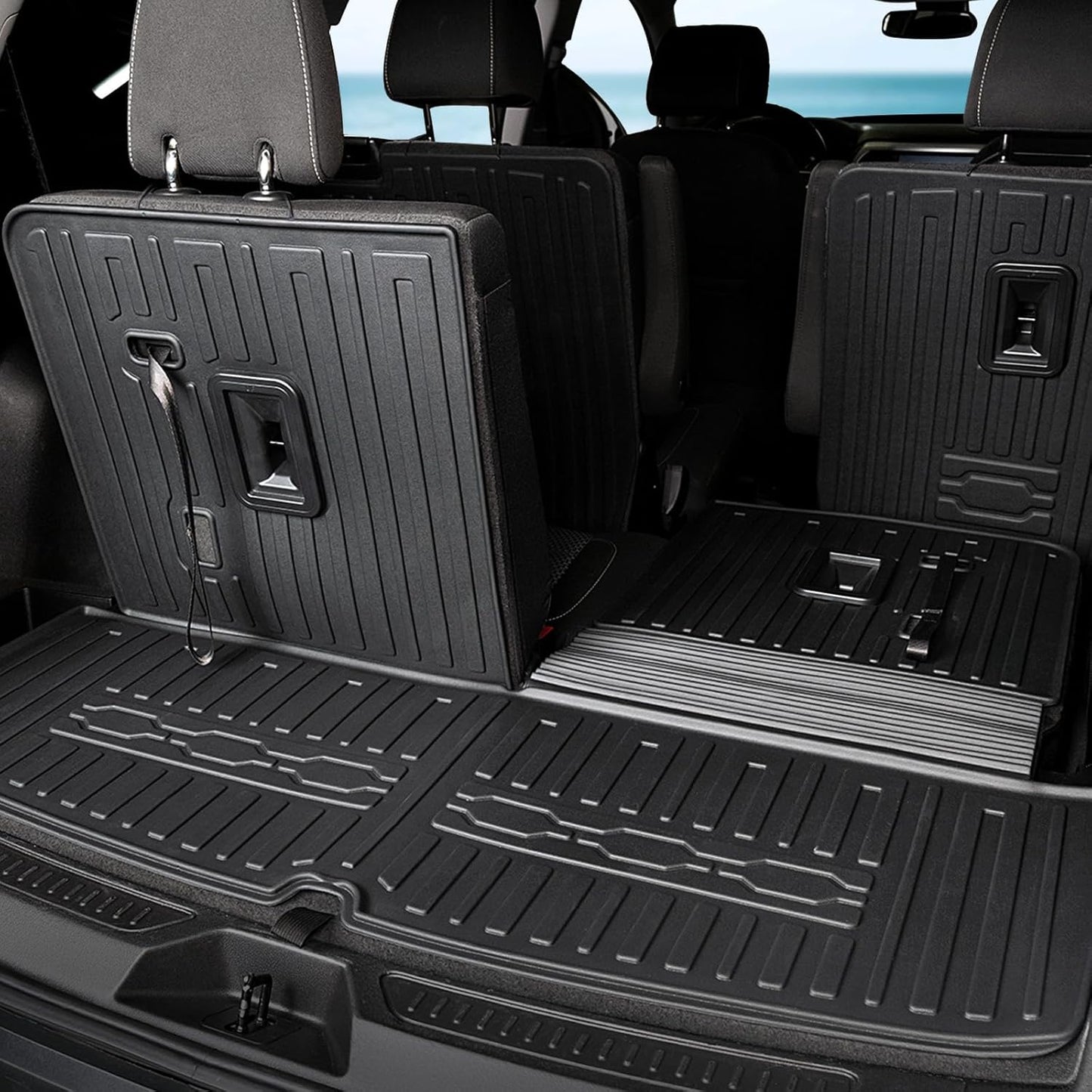 Floor Mats for 2017-2023 GMC Acadia (6-seat), All Weather TPE 2-in-1 Cargo Mat with Backrest Mat for Acadia Accessories