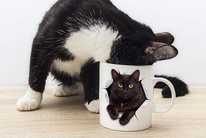Winston & Bear Black Cat Coffee Mug - Funny Ceramic Coffee Mug Gift for Cat Lovers - Cute Novelty Cup for Men and Women (11oz)