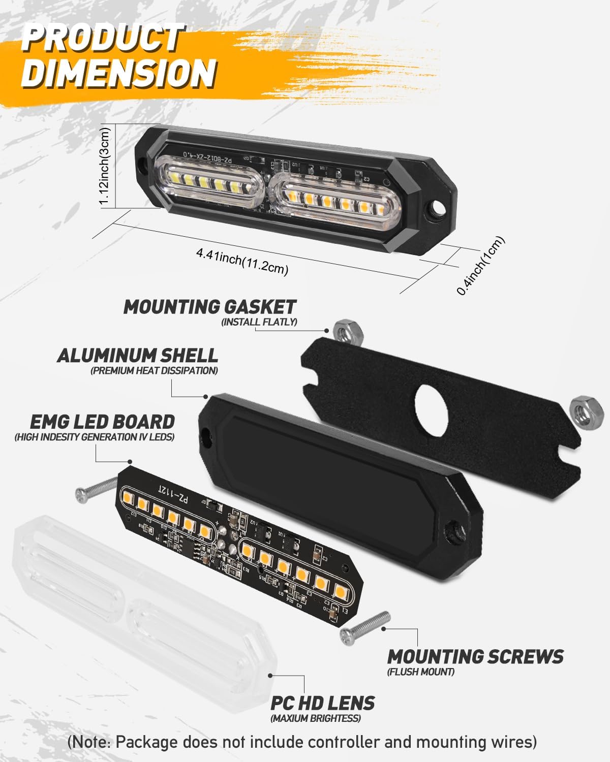 HLauto 1200T Emergency Strobe Grille Lights: 8pcs 12 LED Sync Feature Safety Warning Flashing Lights, Ultra Slim Surface Mount Hazard Caution Lights for Trucks, Vehicles, Car, ATV, UTV (Green White)