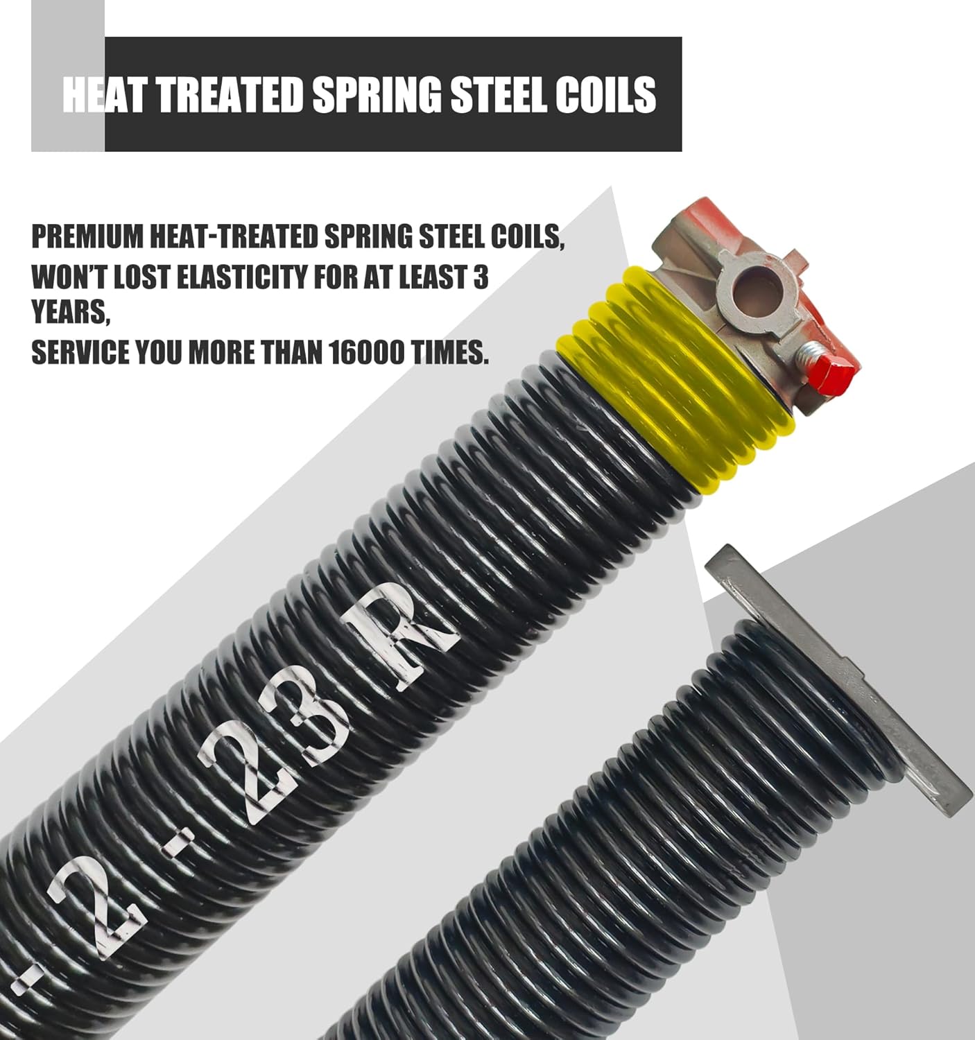 Garage Door Torsion Spring Set, Pair of 2" Electrophoresis Coated Garage Door Springs Replacement with 2 Non-Slip Winding Bars and Bearing, Minimum 16000 Cycles (.207x2x23")