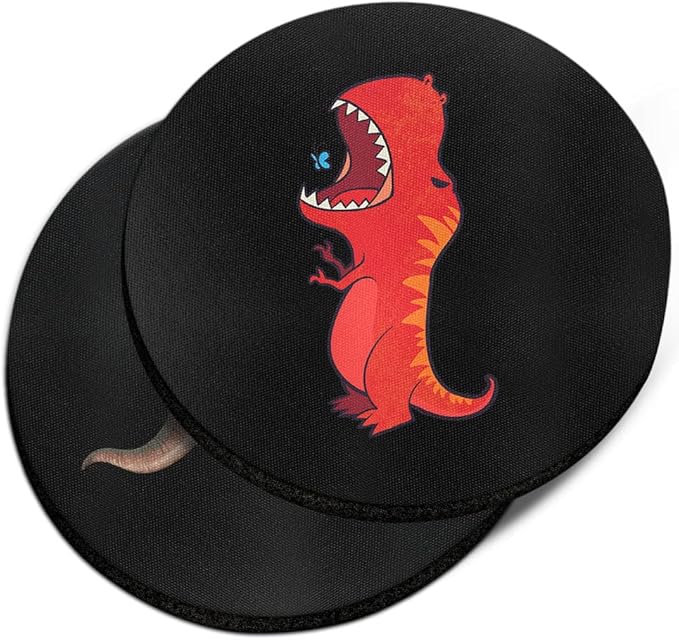 WIRESTER, Red T-Rex Dinosaur, Triceratops Dinosaur Design Absorbent ROUND Fabric Felt Neoprene Car Coasters for Drinks (2.87 inches), 2pcs Set