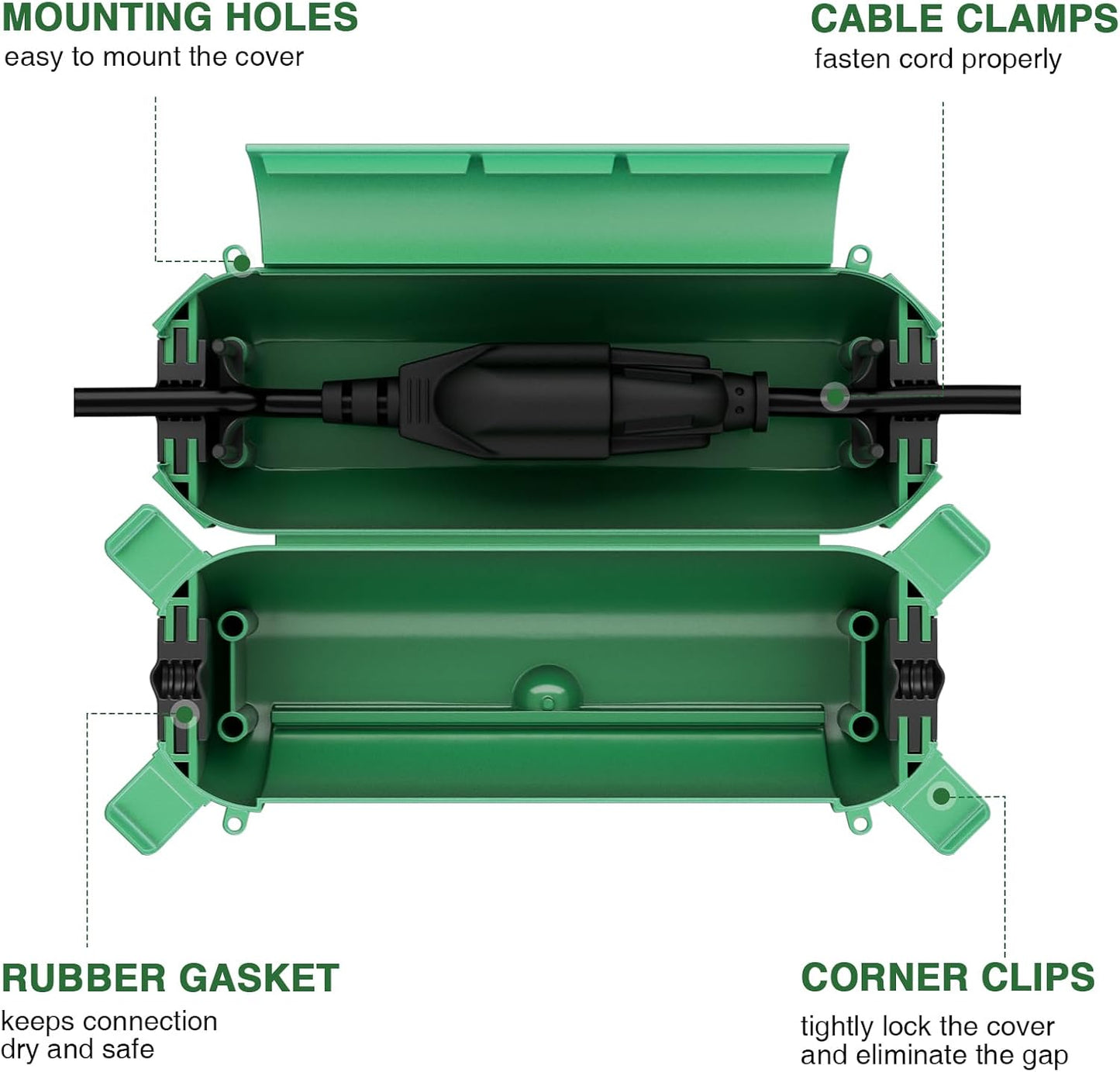 Flemoon [6 Pack] Outdoor Extension Cord Safety Cover with Waterproof Seal, Weatherproof Electrical Connection Box to Protect Outdoor Outlet, Plug, Socket, Christmas Holiday Decoration Light, Green