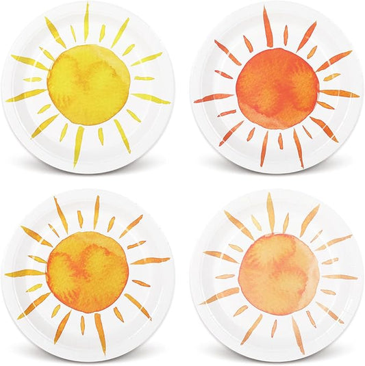 Whaline 40Pcs Boho Paper Plates First Trip Around The Sun Plates 9 Inch Colorful Disposable Hippie Plate for Summer Birthday Wedding Party Supplies Table Decor