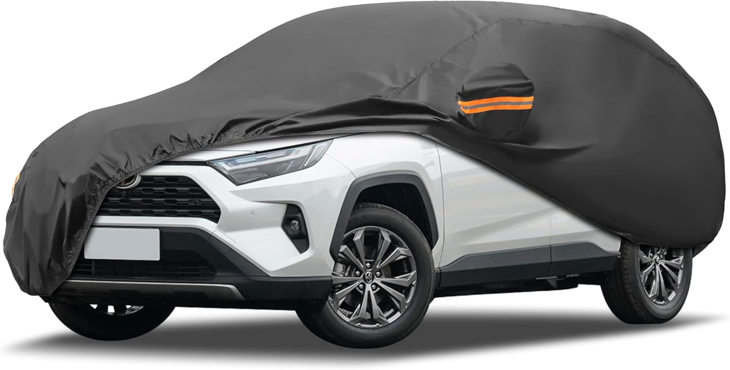 MORNYRAY Compatible with Toyota RAV4,Car Cover Outdoor Waterproof Sun Rain Snow Hail Protection with Driver Door Zipper (Black, Custom Fit Toyota RAV4)