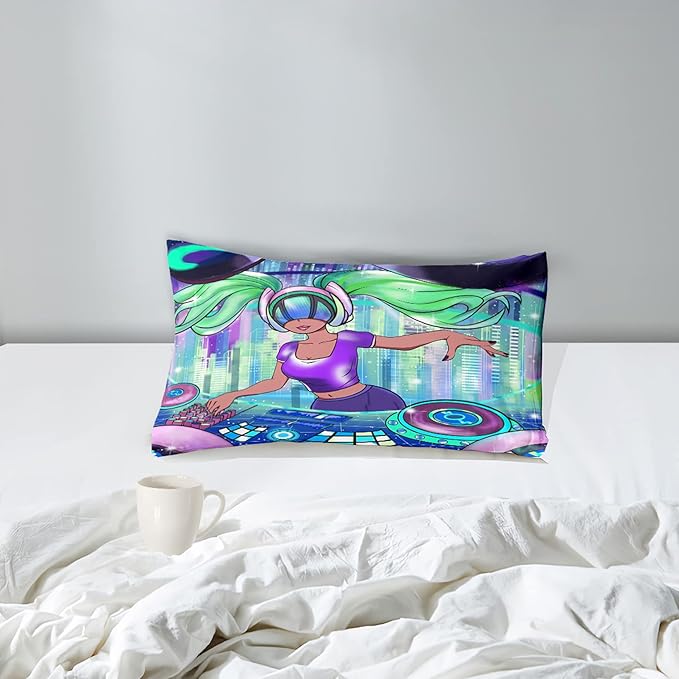 Black Girl Twin Comforter Set for Teens and Adults - Pretty African American DJ Pattern Bedding With 1 Pillowcase