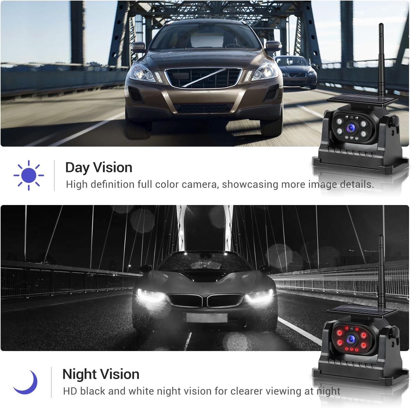 Hikity Wireless Backup Camera Solar Magnetic WiFi, HD 1080P Rechargeable Rear View Camera for Truck/Trailer/RV/Camper, IP68 Waterproof Reverse Camera, Clear Nigh Version, Wide Angle