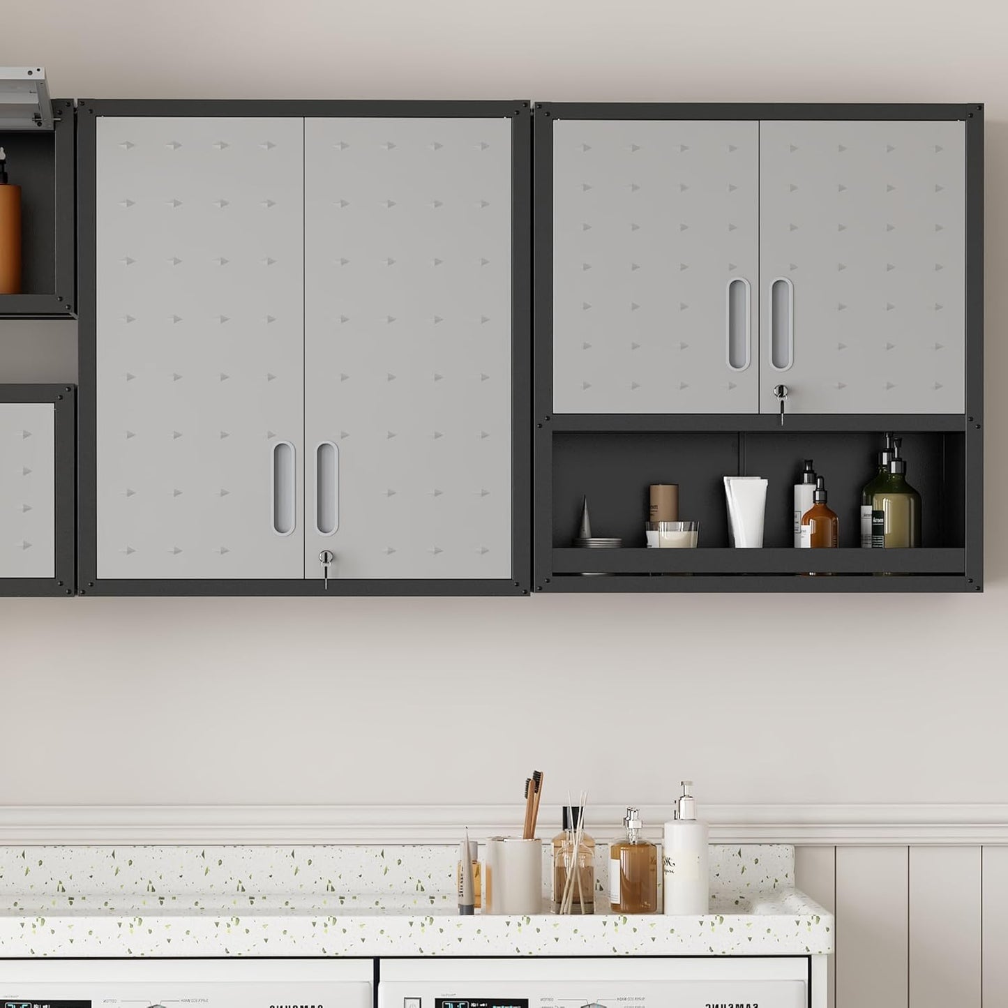 Garage Wall Cabinet,Metal Wall Cabinet with Doors and Adjustable Shelves,Steel Utility Wall Mounted Tool Cabinets for Home,Office,Kitchen,Warehouse