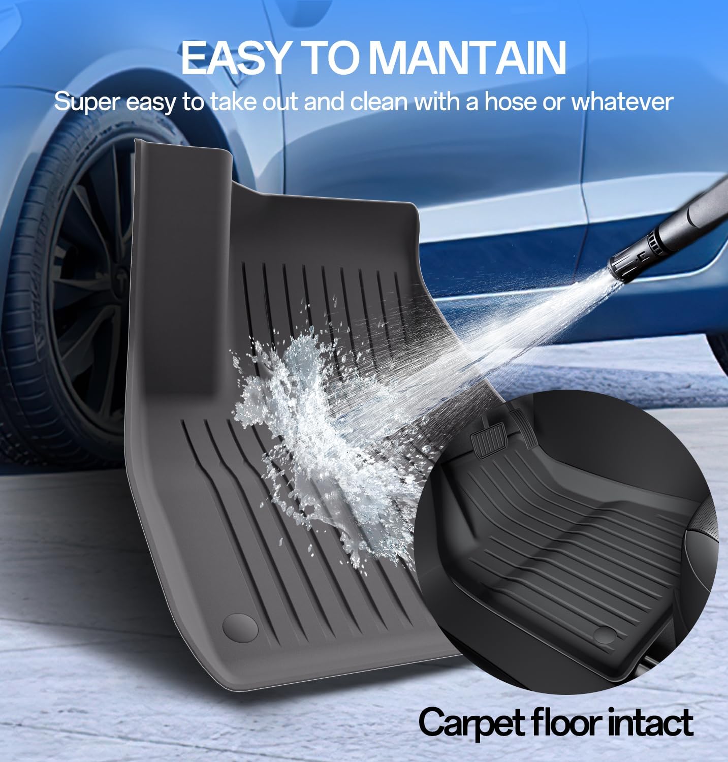 Floor Mats Fits for Tesla Model 3 2023-2018 - All Weather TPE Custom Fit Car Mats Floor Liners, Custom Fit, 3-Piece