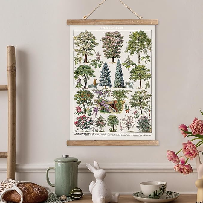 XIAOAIKA Vintage Tree and Shrub Poster - Botanical Educational Retro Wall Art with Wooden Frame for Gardening Enthusiasts and Landscape Designers 12 x 16 Inches