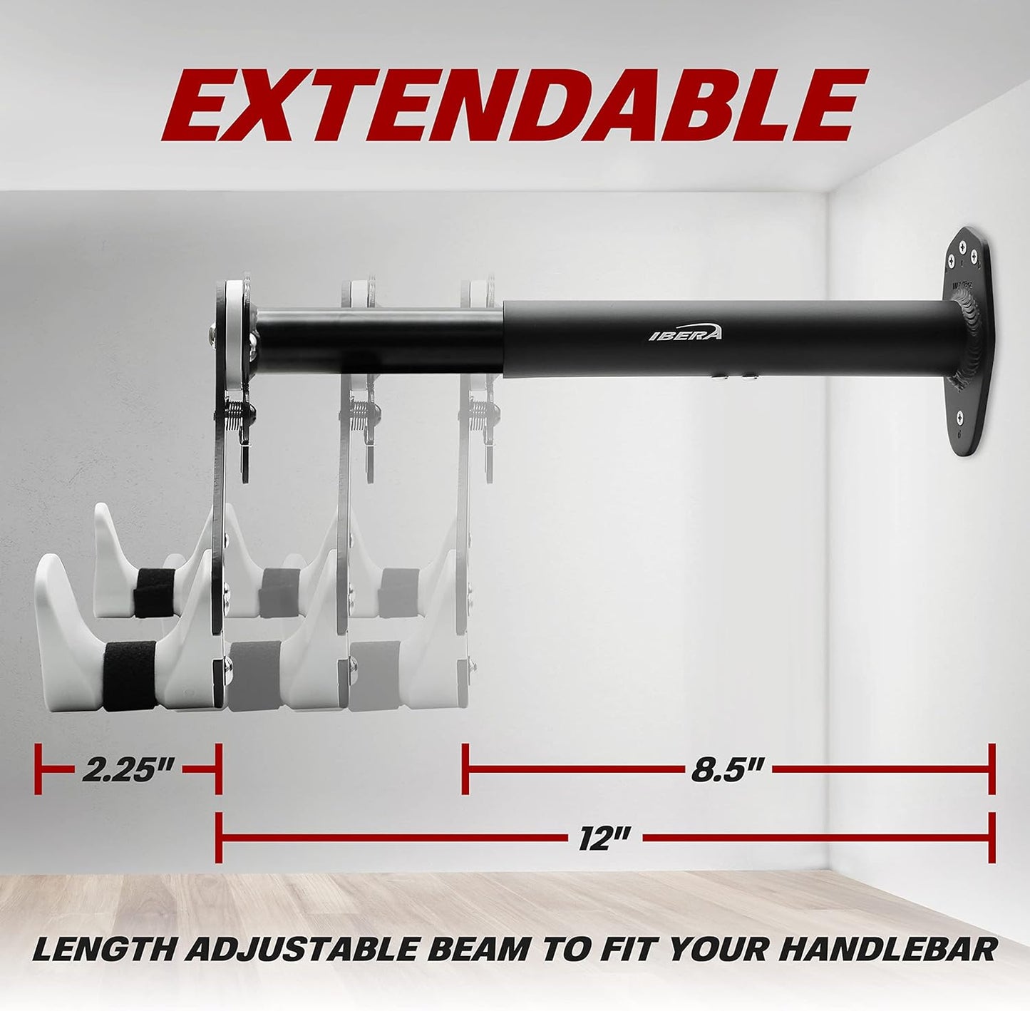 Ibera Bike Wall Mount - Secure Bike Storage up to 18kg with Adjustable Frame Holder & Soft Rubber Cradles - Garage Bike Rack for Road, MTB, Kids, Hybrid Bikes - Easy Installation & Space-Saving Design