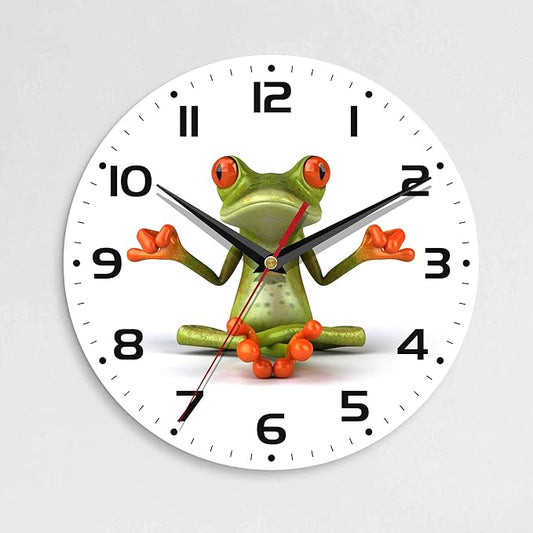 Wall Clock, 10 Inch Silent Non-Ticking Home Kitchen Decor, Battery Operated for Bathroom Bedroom Living Room Office(Funny Frogs)