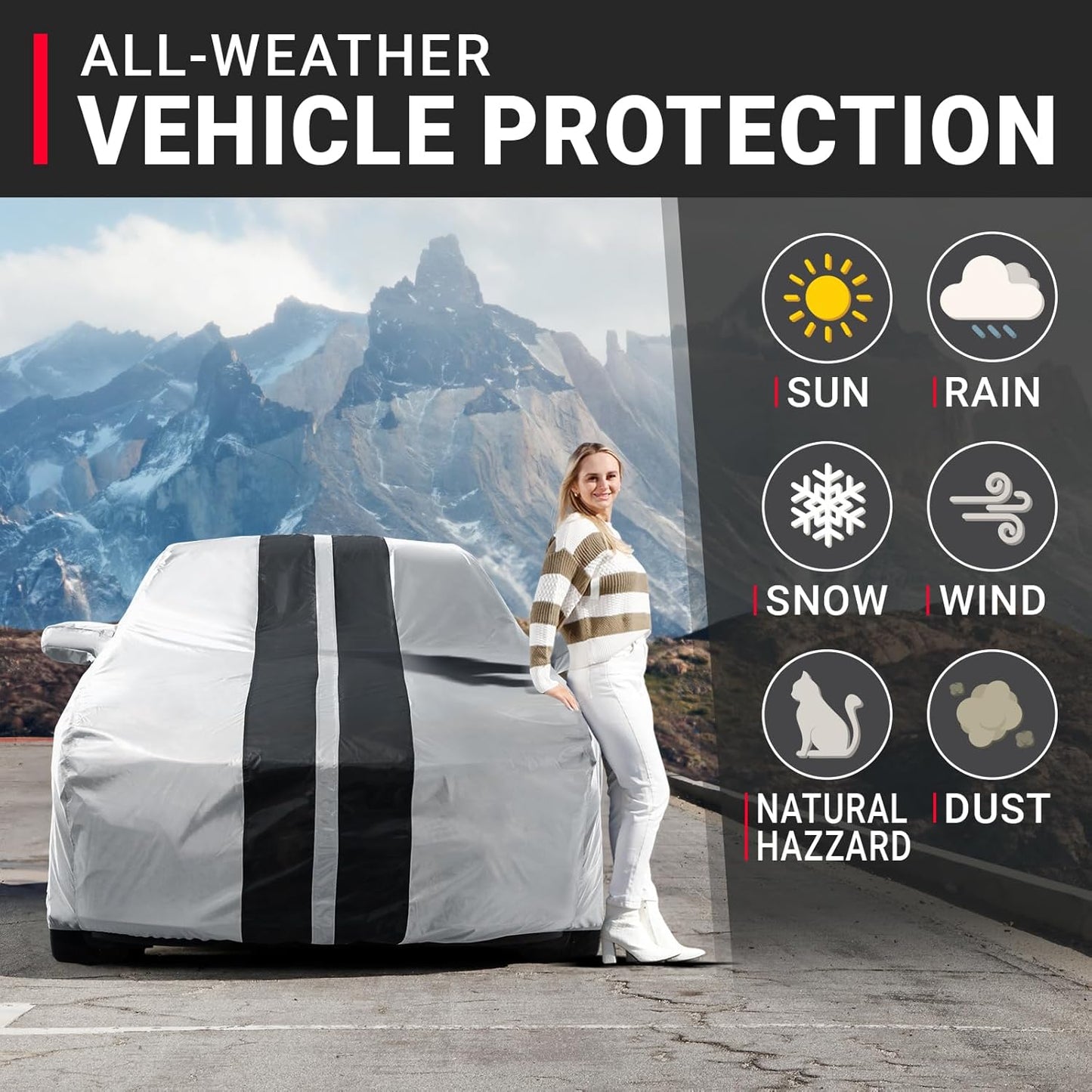 iCarCover Custom Car Cover for Chevy Cobalt (2005-2010) Waterproof All Weather Rain Snow UV Sun Protector Full Exterior Indoor Outdoor Car Cover (Stripe - Gray/Black)