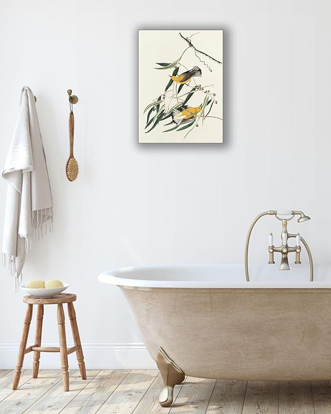 UPWOIGH Bathroom Wall Art Decor, Yellow Bird Wall Art-Hummingbird Pictures for Wall, Waterproof Wood Framed Canvas Wall Art Animals Abstract Prints, 12" x 16" High-end Pictures for Dormitory Kids Room
