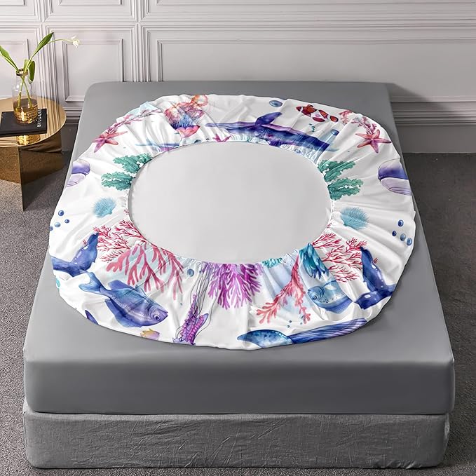 Whale & Jellyfish Shark Dolphin Bedding Set - 4pcs Full Fish Starfish Bedspread for Kid Teen with 1 Flat & 1 Fitted Sheet + 2 Pillowcases