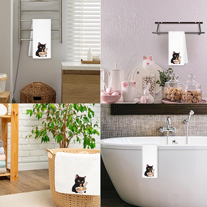 Black Cat Kitchen Towels, Black Cat Gifts, Cat Towels for Cat Lovers, Cat Hand Towels, Cat Dish Towels for Kitchen, Cat Tea Towel, Cat Mom Gifts, Cat Lady Gifts, 16x24 Inch
