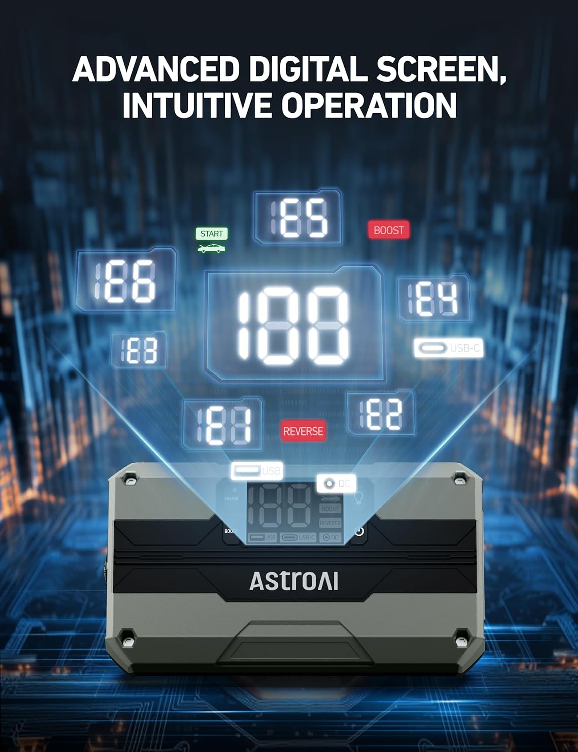 AstroAI T8 Car Battery Jump Starter, 2500A 8-in-1 Jump Box for Car Battery, Up to 8.0L Gas & 5.0L Diesel Engine, 15200mAh QC 3.0 Power Bank, Informative LED Screen with Cigarette Adapter, Jumper Cable