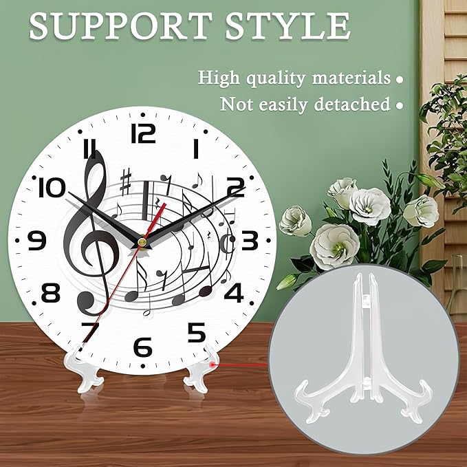 Wall Clocks,Music Notes Wall Clock Decorative,Black Kitchen Wall Clocks Battery Operated - 10 Inch Round Bathroom Wall Clock Silent Non-Ticking