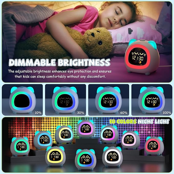 winshine Kids Alarm Clock Cat, OK to Wake Clock with Night Light for Kids, Stay in Bed Clock Sleep Training, Nap Timer, Cute Kids Room Decor, Gift Ideas for Kids Toddler Boy Girl (Blue)