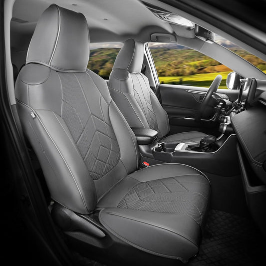 for Toyota RAV4 Seat Covers 2019 2020 2021 2022 2023 2024 2025 RAV 4 Prime & Hybrid XLE LE Limited XLE Premium (Not for XSE/SE Hybrid) - Custom Leather Car Seat Covers Full Set - BlackGrey