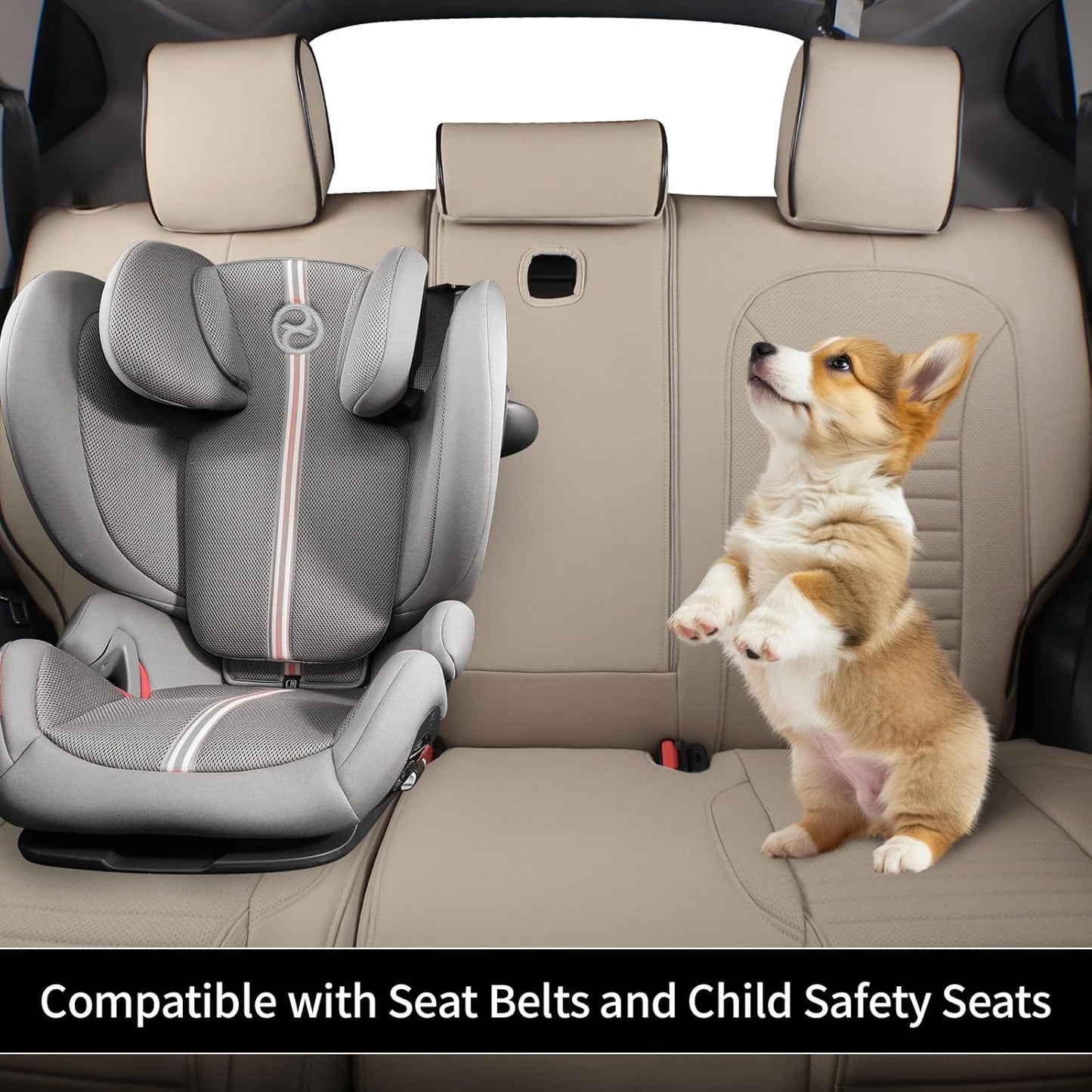 EKR Accord Car Seat Covers for Cars Honda Accord EX,EX-L,Sport,Sport SE,Touring 2017,Rear Row W/Split,Car Seat Covers Full Set,Leather Seat Covers Front Seats & Back-Leather(Beige)