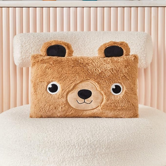 Stuffed Animal Lumbar Pillow, Super Soft Plush Cuddle Throw Pillow for Kids, Cute Bear Pillow, 10 x 16 Inches, Brown
