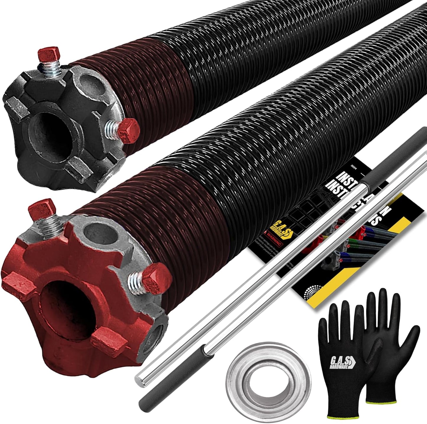 Garage Door Torsion Springs 234x2x29 Includes 1” Steel Bearing, Gloves, and Winding Bars for Left and Right Side of Garage Door Precision E-Coating 5-Year Warranty Minimum 30,000 Cycles (Pair)