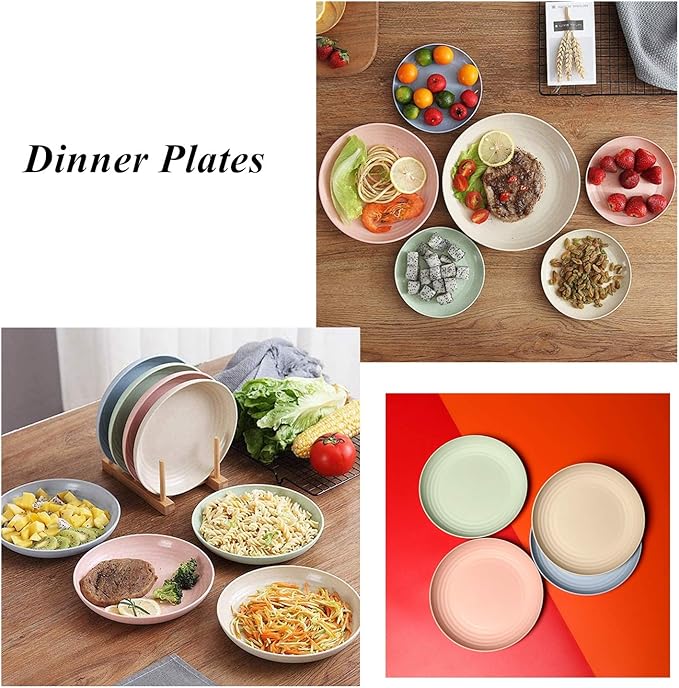Wheat Straw Plates Lightweight Unbreakable Dinner Dishes Plates Set Dishwasher & Microwave Safe (Large 8 Pack 8')