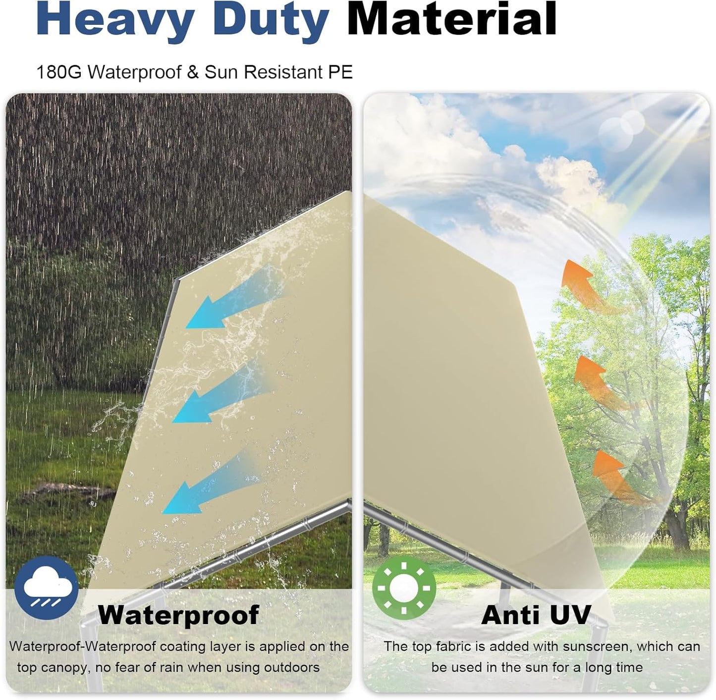 10x20ft Portable Car Tent Garage with UV Resistant Canopy, Easy to Assemble Portable Garage, Stable Carport for Car, Bike, Camp, Outdoor Storage (Beige)